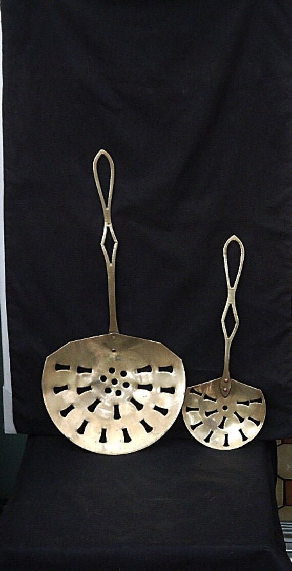 Antique Brass Two Skimmers Large Brass Strainer Spoon Set Etsy