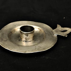 pewter chamber sticks with ornate handle vintage art metal hand forged candle holder metal candle sticks short candle holders Fench rustic