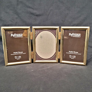 triple brass picture frame vintage  stand or wall hanging polished brass frame foldable classic double frame 3 x photos frame gold frame