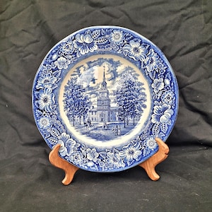 Vintage Liberty Blue Ironstone Plate: Hall Staffordshire Historical Scene