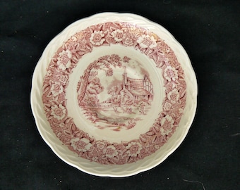 Vintage Grindley Staffordshire Tea Plate: Red & White Countryside Decor