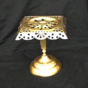 Antique Solid Brass Kettle Stand: Heavy Trivet Pedestal, Rd 159780