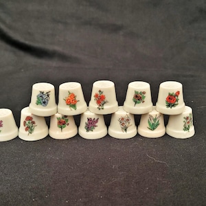 vintage thimbles bone china vintage set 12 pcs flower pattern  shape flower pot old antique thimbles collectors display unique rare thimble