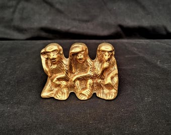 Brass Three Wise Monkeys Figurine: Hear See Speak No Evil