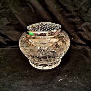 vintage very large cut crystal frosted rose bowl big rose vase  boho  crystal glass and on footers bowl posy ornate bowl centre table