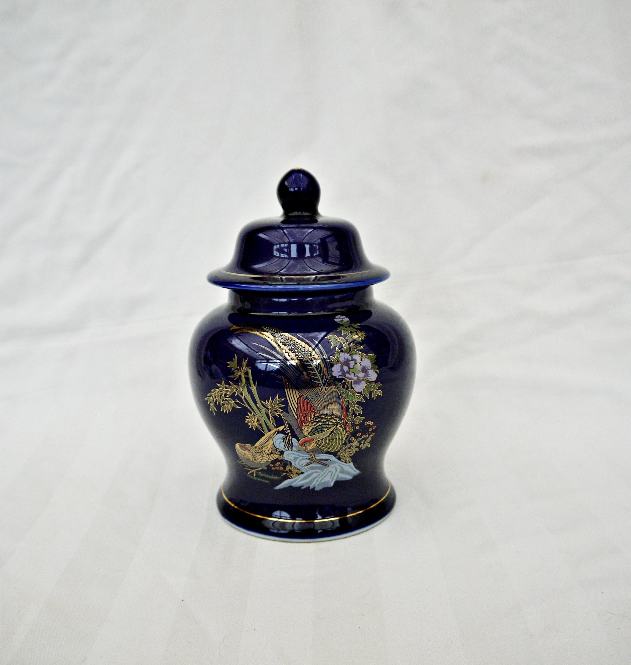 Petite Boîte En Verre - Vase Chinois ? - Bleu, Fleurs - Origine France (Accidents)