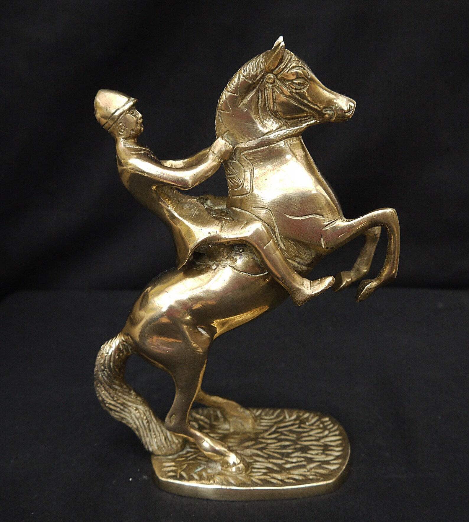 Vintage heavy brass statue jockey on horse sculpture rider on Etsy