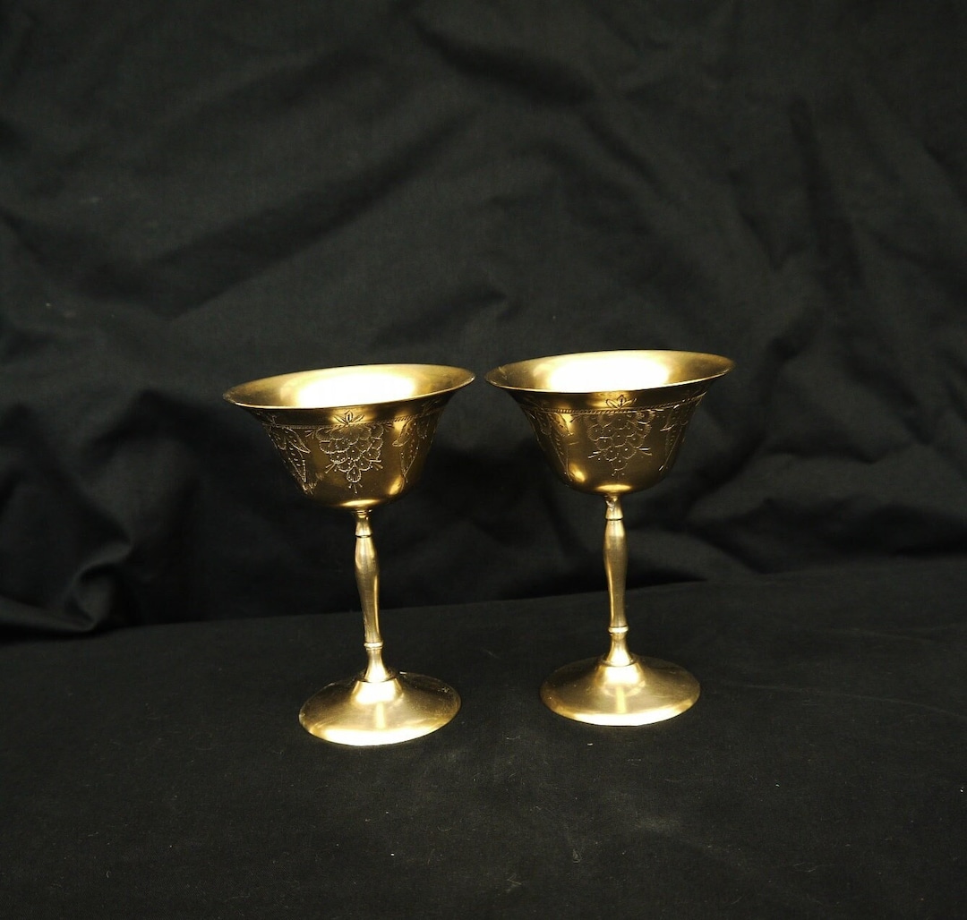 Set Brass Goblets G.R.C EPNS Vintage Brass Goblets Pair Goblets Hand