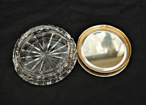crystal glass and brass metal powder jar vintage … - image 4