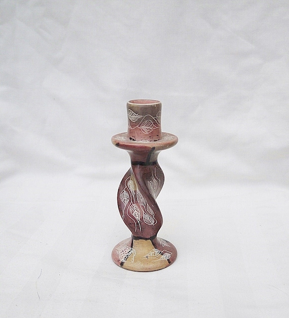 Vintage Soapstone Candlestick Hand Painted Candle Holder Hand Etsy