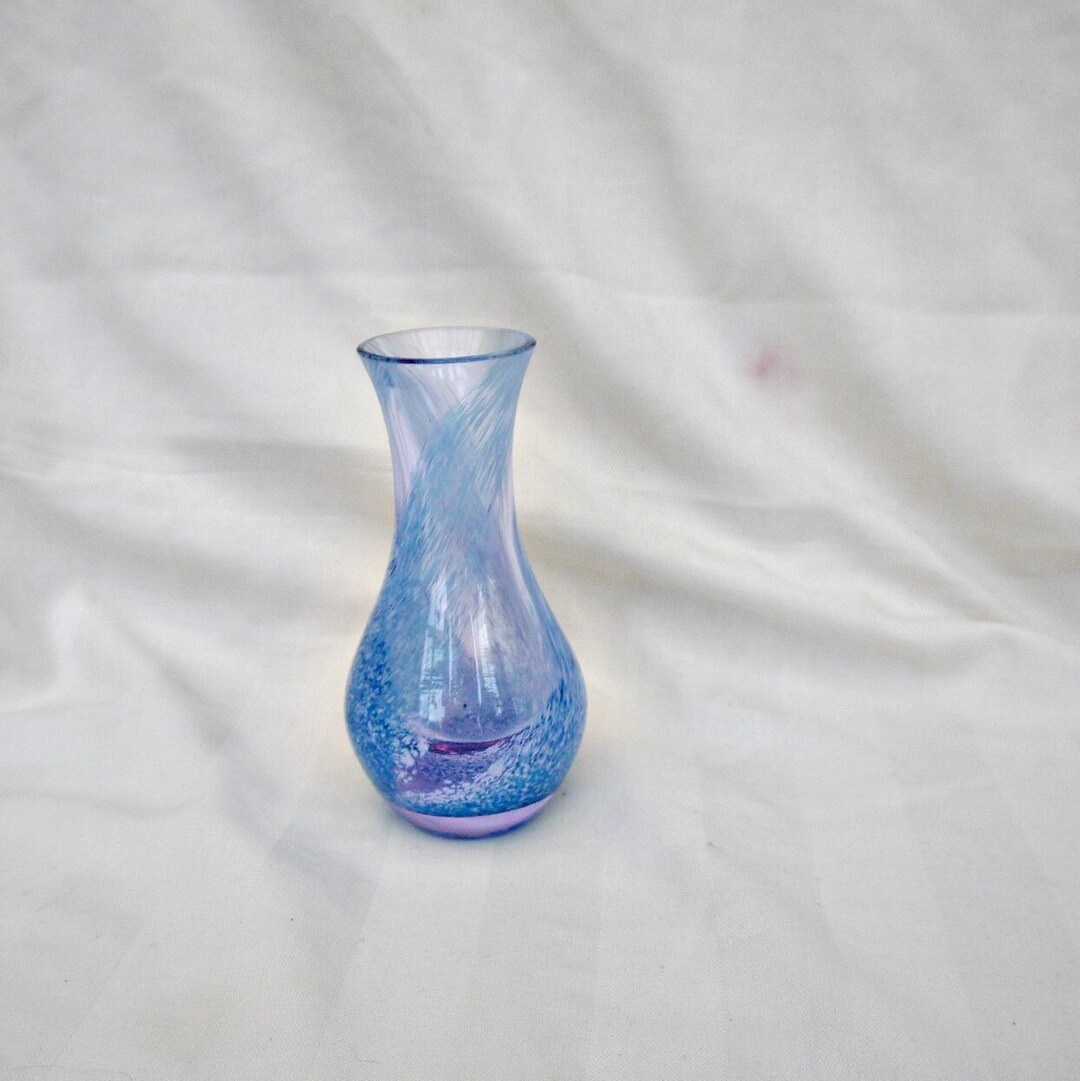 Caithness Scotland Glass Vase Vintage Blue and White Swirl Etsy