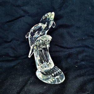 statuetta in cristallo delfini su un&#39;onda stile vintage Swarovski due delfini scultura su base cristallo tagliato coppia delfini 15,5 cm