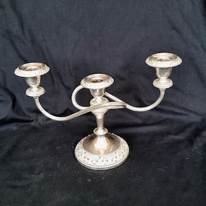 Vintage Silver Plate Candelabra: Embossed 3-Arm Candle Holder