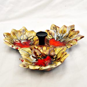 Vintage Marcia of Calif Pottery Dish: Mid-Century Leaf Tray tri section