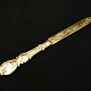 antique silver plate Epns knife Art Nouveau style ornate embossed and etched large knife saw knife French knife collectors cutlery