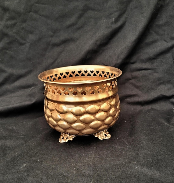 Vintage Brass Planter: Embossed French Style Flower Pot With Feet