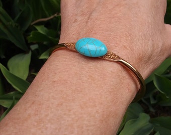 Turquoise Bracelet | Rose Gold Cuff Bracelet | Simulated Turquoise Stone | Size Small