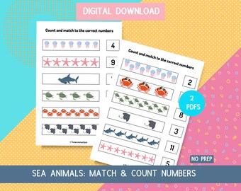 Count to 12 Numbers-Sea Animals- Digital Download Counting Worksheet Learn To Count  Numbers Worksheet Preschool Kindergarten Worksheet