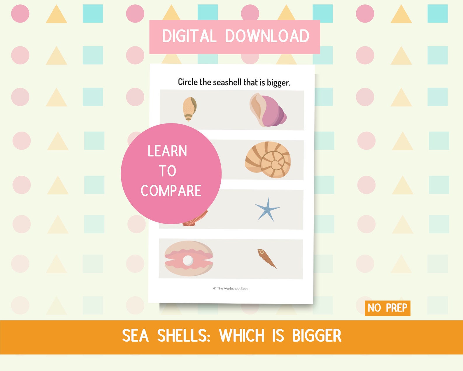 Which is Bigger-sea Shells- Digital Download Comparison Worksheet ...