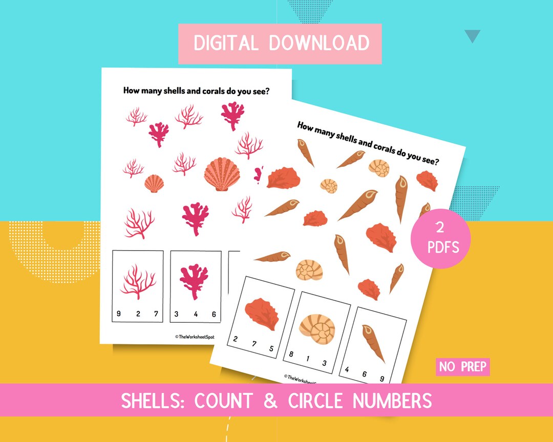 Sea Shells Count and Circle Digital Download Counting Worksheet Math Worksheet Math for Kids