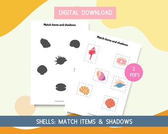 Shells – Match Items and Shadows Digital Download Matching Activity Matching Game Preschool Kindergarten Worksheet Busy Book Binder