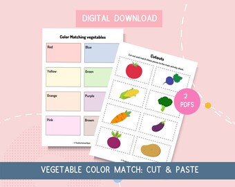 Match by Color-Vegetables-Digital Download Matching Activity Matching Game Color Matching Preschool Kindergarten Worksheet Busy Book Binder