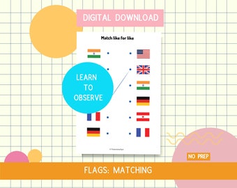 Match Similar Things-National Flags- Digital Download Matching Activity Matching Game Preschool Kindergarten Worksheet Busy Book Binder