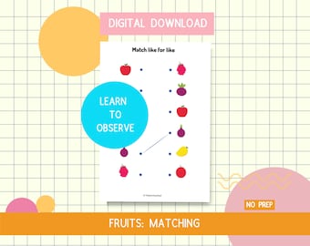 Match Similar Things-Fruits- Digital Download Matching Activity Matching Game Preschool Kindergarten Worksheet Busy Book Binder