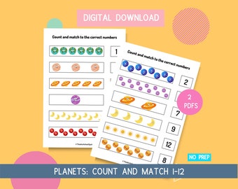 Count to 12 Numbers-Planets- Digital Download Counting Worksheet Learn To Count  Numbers Worksheet Preschool Kindergarten Worksheet