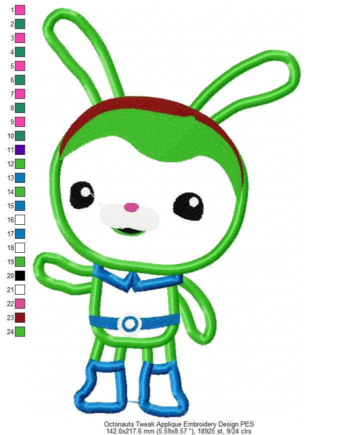Octonauts Tweak Applique Embroidery Design - Instant Download