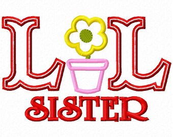 Lil Sister Flower Applique Embroidery Design - Instant Download