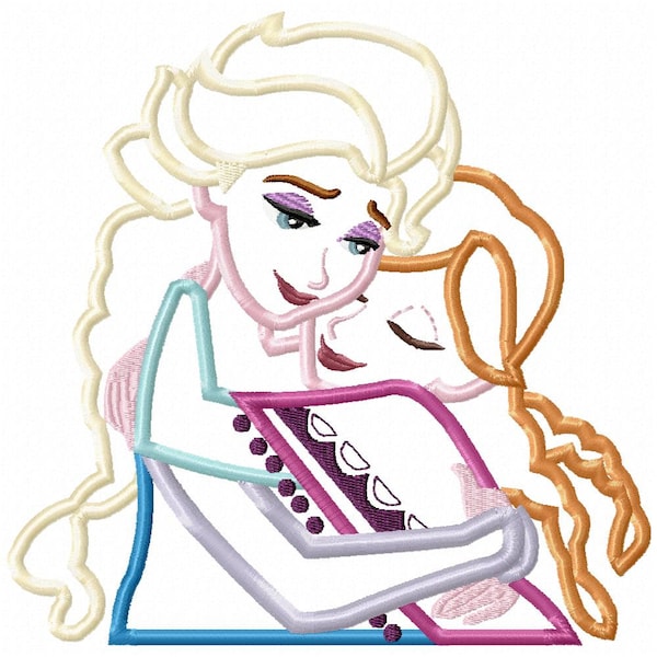 Frozen Elsa Anna Hug Applique Embroidery Design - Instant Download