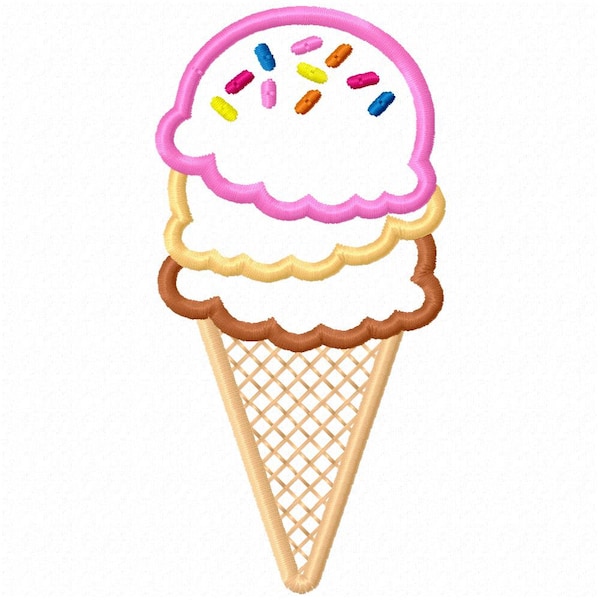 Ice Cream Cone Applique Embroidery Design - Instant Download