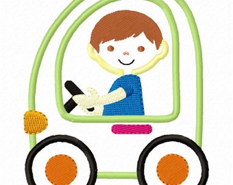 Car Boy Applique Embroidery Design - Instant Download