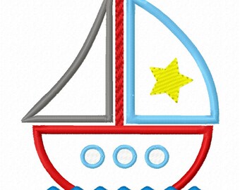 Sailboat With Waves Applique Embroidery Design - Instant Download