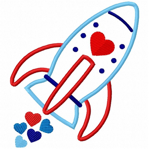 Vday Rocket Applique Embroidery Design - Instant Download