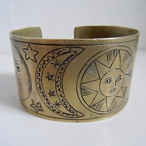 THE SUn, THE MOOn, THE STARs Vintage Celestial Brass Bangle Cuff Astrology Cuff Bracelet