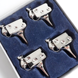 SILEA FRANCE . Souris et fromage . Lot de 4 marqueurs pour porte-cartes inutilisés neufs, plaqué argent, vaisselle de cuisine vintage des années 80, nouveauté française x 4