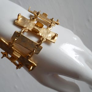 THE BRUTALIST . Primitive Art Hammered Style Matt Gold Plated Tone Bracelet Vintage Retro Modernist Brutalist Cuff Bangle Midcentury MCM 70s
