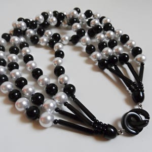 ANGELA CAPUTI . Black & White . Show Stopping Vintage Necklace Chunky Huge Statement Italian Italy Faux Pearls Lucite Multi Strand