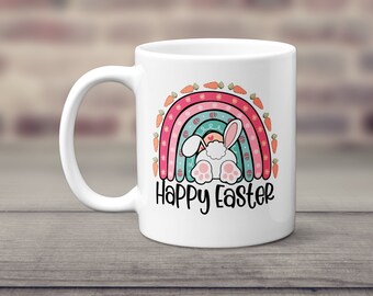Easter Rainbow Mug, Easter Bunny Mug, Easter Gift, Rainbow Mug for Easter, Kids Easter Cup, Easter Decorations, Happy Easter Mug