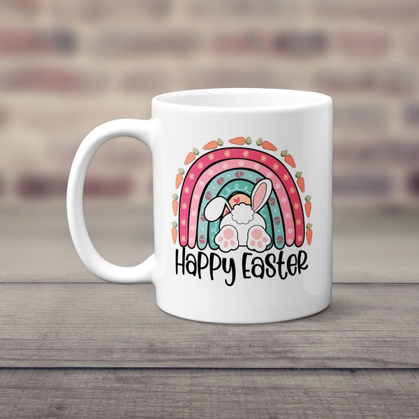 Easter Rainbow Mug, Easter Bunny Mug, Easter Gift, Rainbow Mug for Easter, Kids Easter Cup, Easter Decorations, Happy Easter Mug