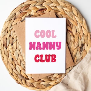 Carte cool Nanny Club, fête des mères, cadeau d'anniversaire de nounou, cadeau nounou, cadeaux nounou, faire-part de bébé, carte d'anniversaire, carte de Noël