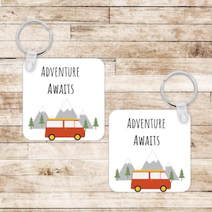 Adventure Awaits Keyring - Camper Van Keychain - Travel Gift - Camping Accessory - Mountain Key Fob - Wanderlust Gift