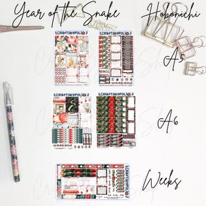Kit de Adesivos do Ano da Cobra | Kit de Adesivos Hobonichi Weeks Cousin A6 | Adesivo Planejador de Planejamento
