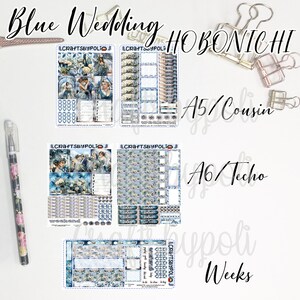 Kit de pegatinas de boda azul / Hobonichi Weeks Cousin A6 Kit de pegatinas / Pegatina del planificador de planificación