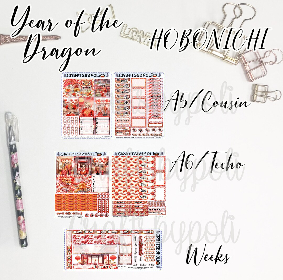 Year of the Dragon Sticker Kit | Hobonichi Weeks Cousin A6 Sticker Kit ...