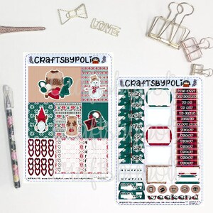 Kit vermelho de adesivos de Natal de inverno | Kit de adesivos do primo das semanas de Hobonichi | Adesivo planejador de planejamento