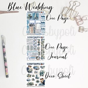 Blaue Hochzeits Sticker Kit | Eine Seite Journal Deco Sticker Kit | Planung Planer Sticker