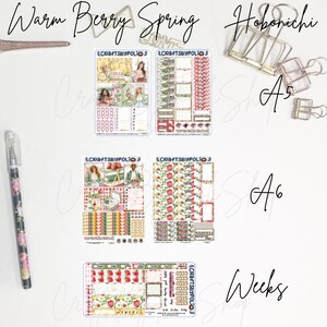 Kit de adesivos Warm Berry Spring | Kit de adesivos Hobonichi Weeks Cousin A6 | Adesivo de planejador de planejamento